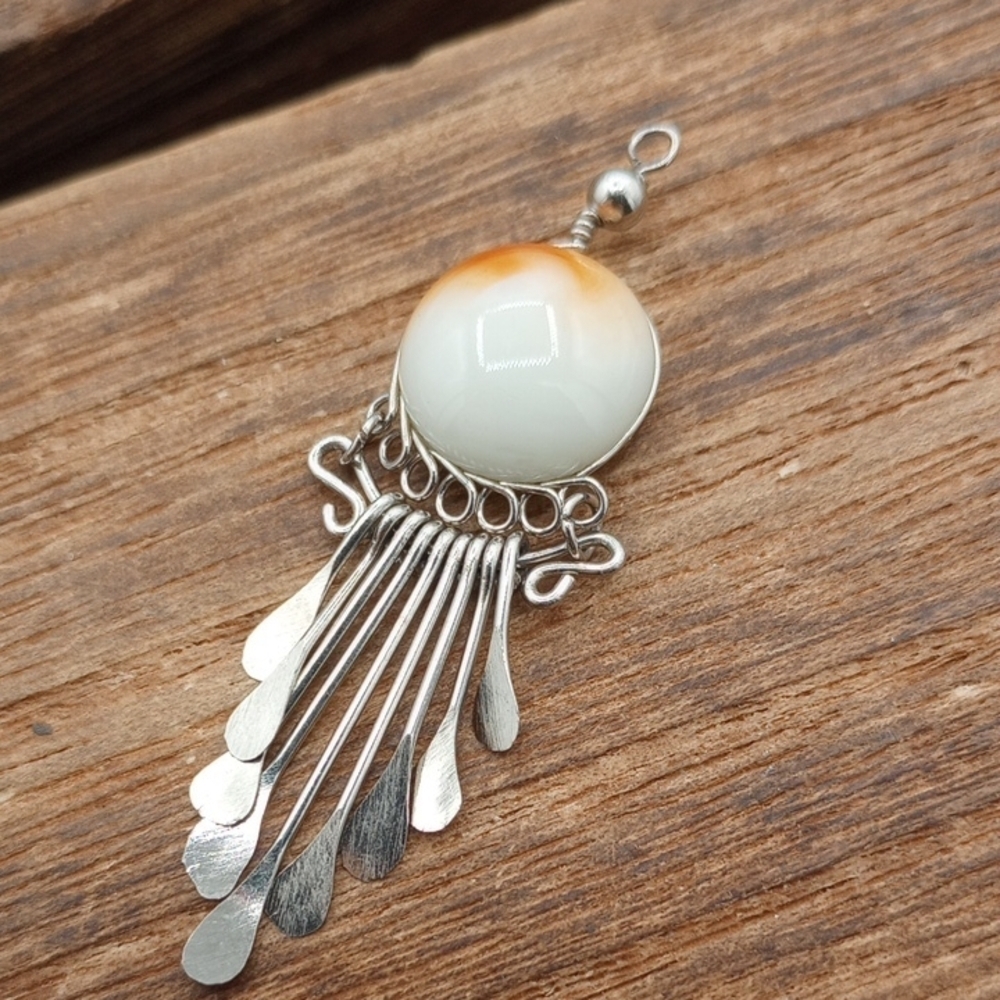 Silver Tone and Gem Fringe Dangle Pendant P245